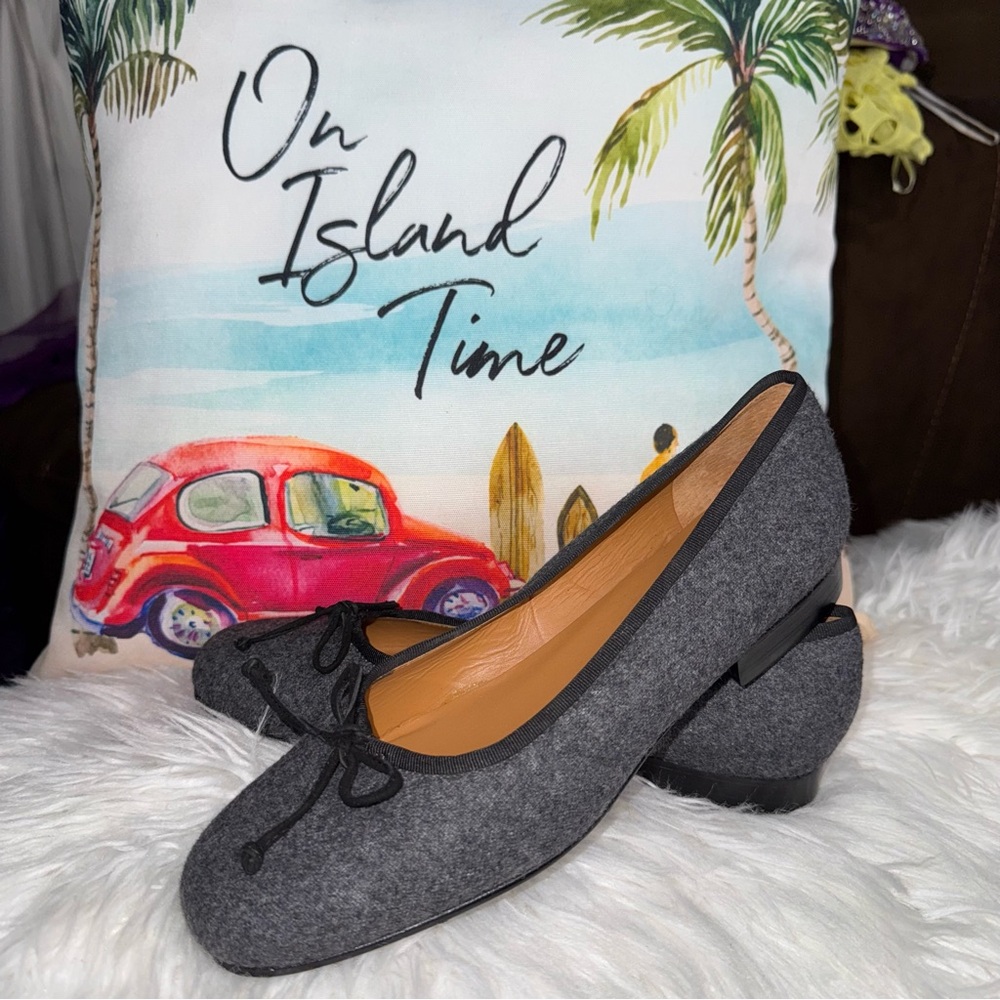 Ralph Lauren NWOB! Women's Ballet Flats Slip On Comfort Bow Grey Fabric Shoes